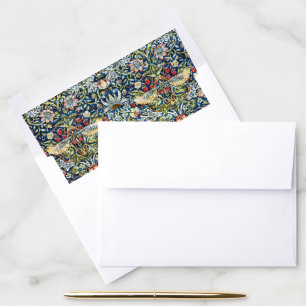 Morris Strawberry Thief Yellow Ivory Slate Blue Envelope Liner