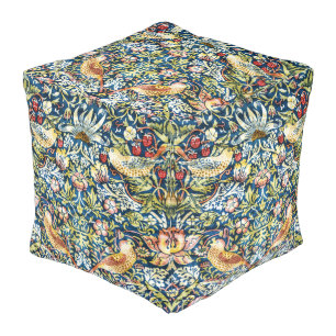 Morris Strawberry Thief Yellow Ivory Slate Blue Pouf