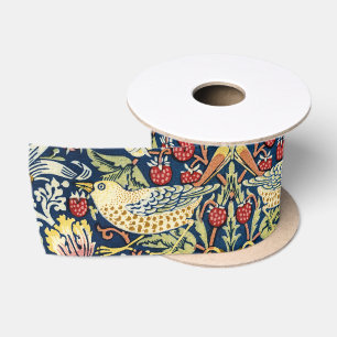 Morris Strawberry Thief Yellow Ivory Slate Blue Satin Ribbon