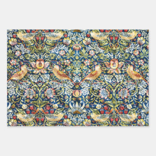 Morris Strawberry Thief Yellow Ivory Slate Blue Wrapping Paper Sheets