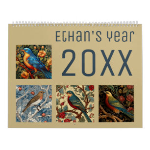 Morris style birds new year 2025 calendar