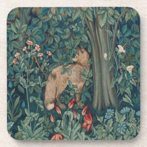 Morris Tapestry Forest Lone Fox  Beverage Coaster