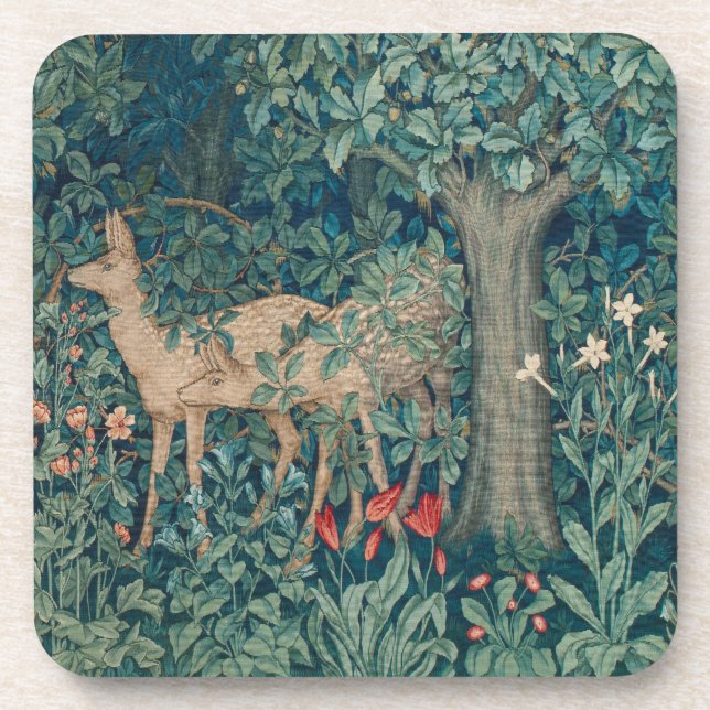 Morris Tapestry Forest Pair of Deer  Beverage Coaster (Front)