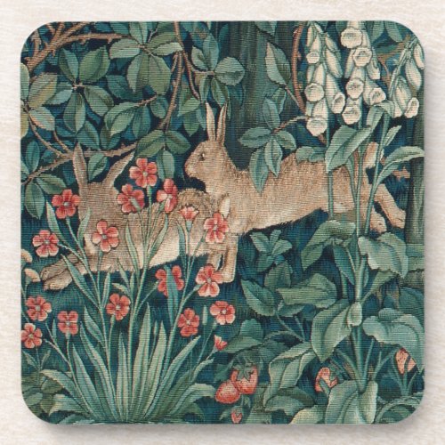 Morris Tapestry Forest Rabbits  Beverage Coaster