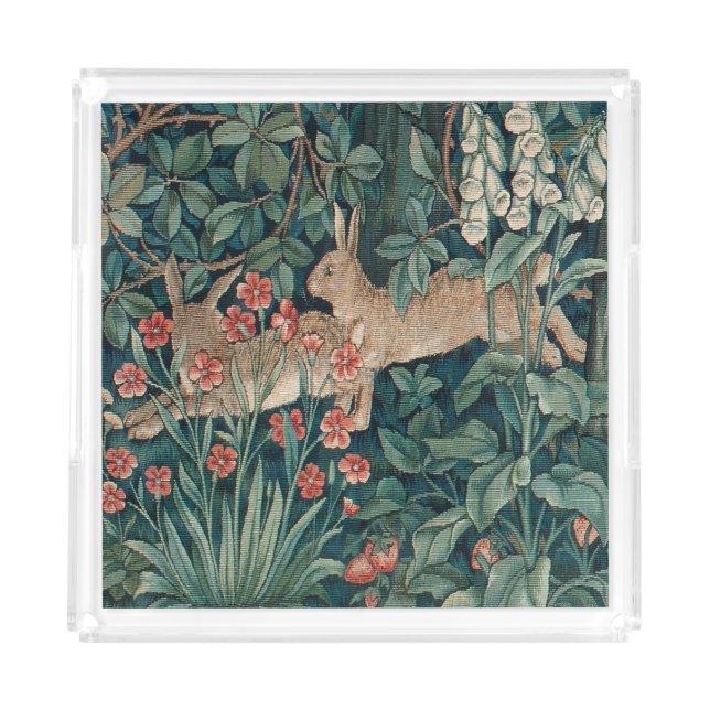 Morris Tapestry Forest Rabbits  Beverage Coaster Acrylic Tray (Front)