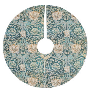 Morris Teal Blue Honeysuckle Floral Wallpaper Brushed Polyester Tree Skirt