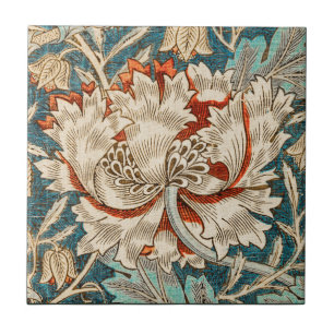 Morris Teal Blue Honeysuckle Floral Wallpaper Ceramic Tile
