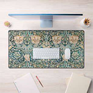 Morris Teal Blue Honeysuckle Floral Wallpaper Desk Mat