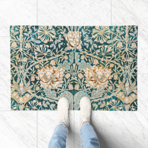 Morris Teal Blue Honeysuckle Floral Wallpaper Doormat