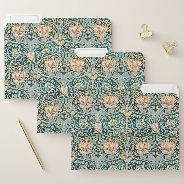 Morris Teal Blue Honeysuckle Floral Wallpaper File Folder (Set)