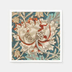 Morris Teal Blue Honeysuckle Floral Wallpaper Napkins