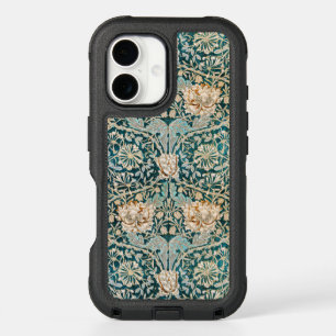 Morris Teal Blue Honeysuckle Floral Wallpaper iPhone 16 Case