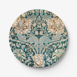 Morris Teal Blue Honeysuckle Floral Wallpaper Paper Plates