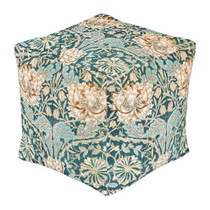 Morris Teal Blue Honeysuckle Floral Wallpaper Pouf