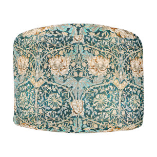 Morris Teal Blue Honeysuckle Floral Wallpaper Pouf