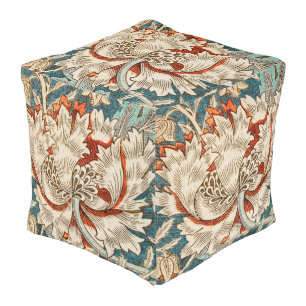 Morris Teal Blue Honeysuckle Floral Wallpaper Pouf