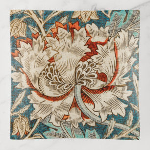 Morris Teal Blue Honeysuckle Floral Wallpaper Trinket Tray
