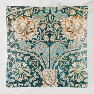 Morris Teal Blue Honeysuckle Floral Wallpaper Trinket Tray