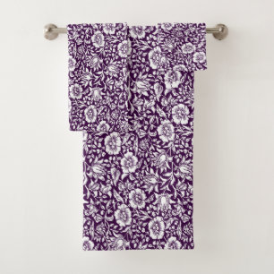 Morris Vintage Purple & White Floral Pattern Bath Towel Set