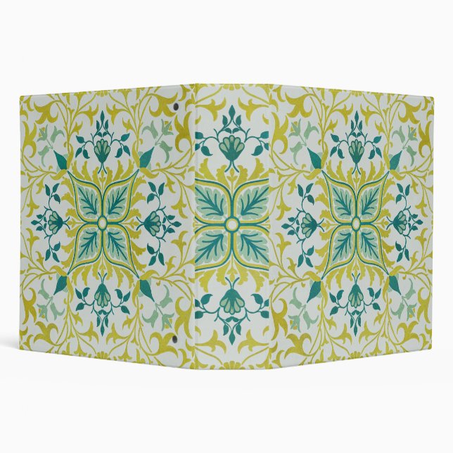 Morris Yellow Turquoise Vine & Flower Pattern 3 Ring Binder (Background)