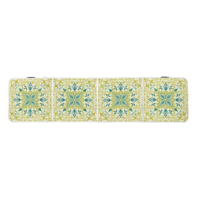 Morris Yellow Turquoise Vine & Flower Pattern Beer Pong Table (Top)