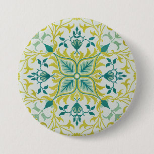 Morris Yellow Turquoise Vine & Flower Pattern Button