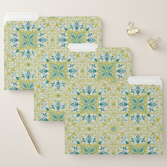 Morris Yellow Turquoise Vine & Flower Pattern File Folder (Set)