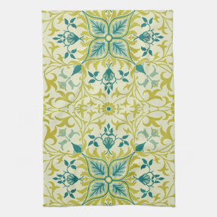 Morris Yellow Turquoise Vine & Flower Pattern Kitchen Towel
