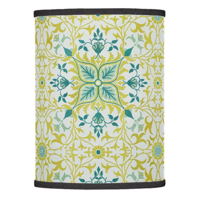 Morris Yellow Turquoise Vine & Flower Pattern Lamp Shade (Front)