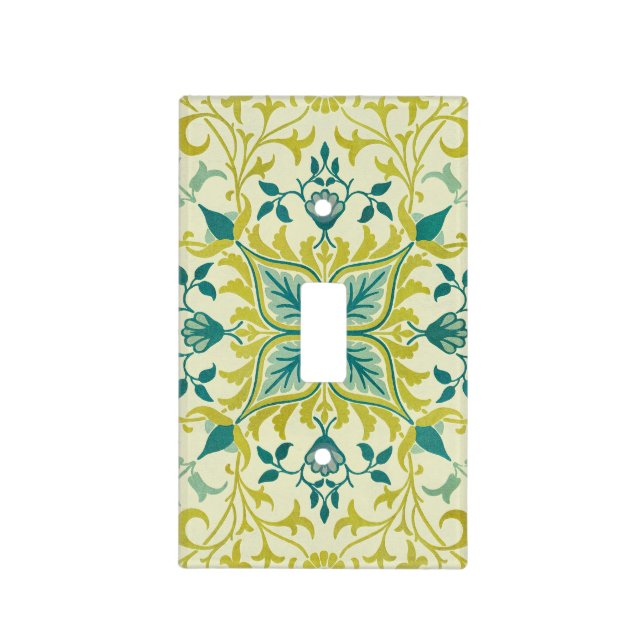 Morris Yellow Turquoise Vine & Flower Pattern Light Switch Cover (Front)