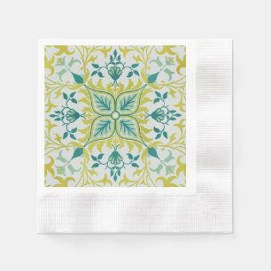 Morris Yellow Turquoise Vine & Flower Pattern Napkins