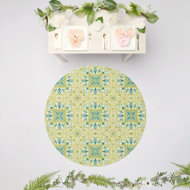 Morris Yellow Turquoise Vine & Flower Pattern Outdoor Rug (Insitu (Wedding 2))
