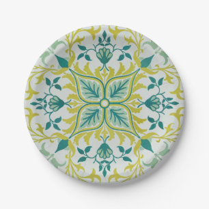 Morris Yellow Turquoise Vine & Flower Pattern Paper Plates