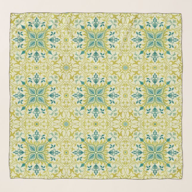 Morris Yellow Turquoise Vine & Flower Pattern Scarf (Front)