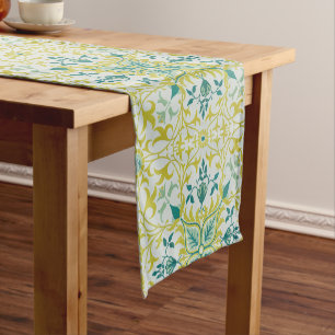 Morris Yellow Turquoise Vine & Flower Pattern Short Table Runner