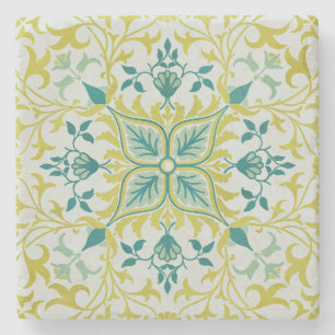 Morris Yellow Turquoise Vine & Flower Pattern Stone Coaster