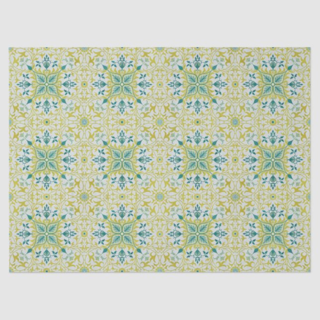 Morris Yellow Turquoise Vine & Flower Pattern Tissue Paper (Front)