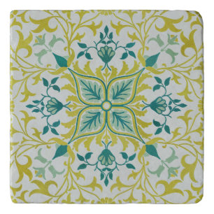 Morris Yellow Turquoise Vine & Flower Pattern Trivet