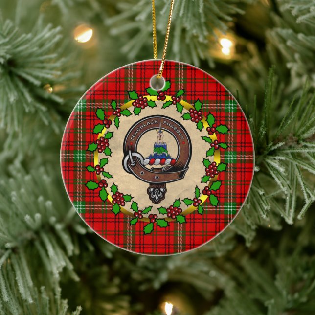 Morrison  Badge & Tartan Personalized Christmas Ceramic Ornament (Tree)