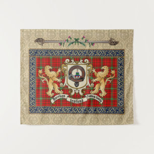 Morrison Clan Badge & Tartan w/Lions   Tapestry