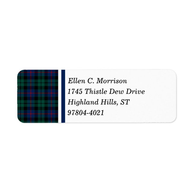 Morrison Clan Green and Blue Scottish Tartan Label (Front)