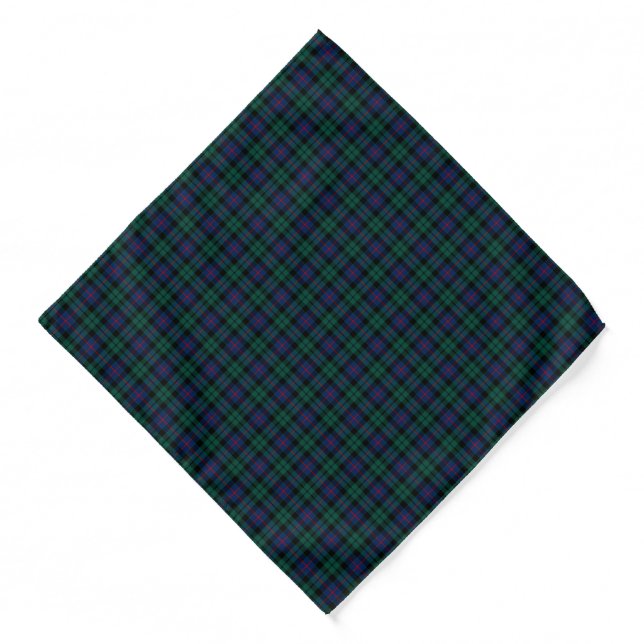 Morrison Clan Tartan Green and Dark Blue Plaid Bandana (Front)