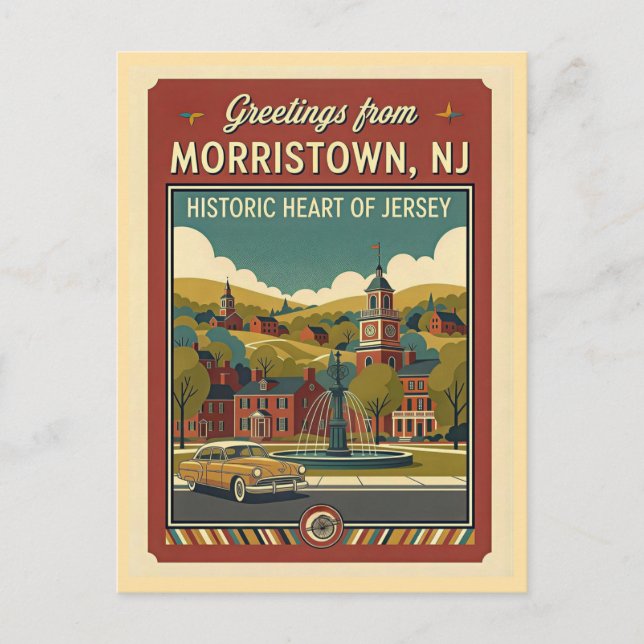 Morristown NJ Retro Travel 1950s Style Postcard (Front)