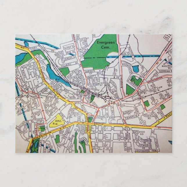 Morristown, NJ Vintage Map Postcard (Front)