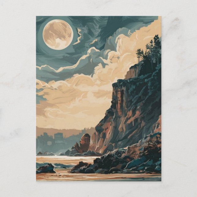 Morro Bay Beach California Painting Postcard (Front)