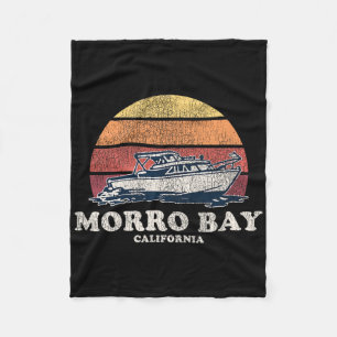 Morro Bay Ca Vintage Boating 70s Retro Boat Design Fleece Blanket