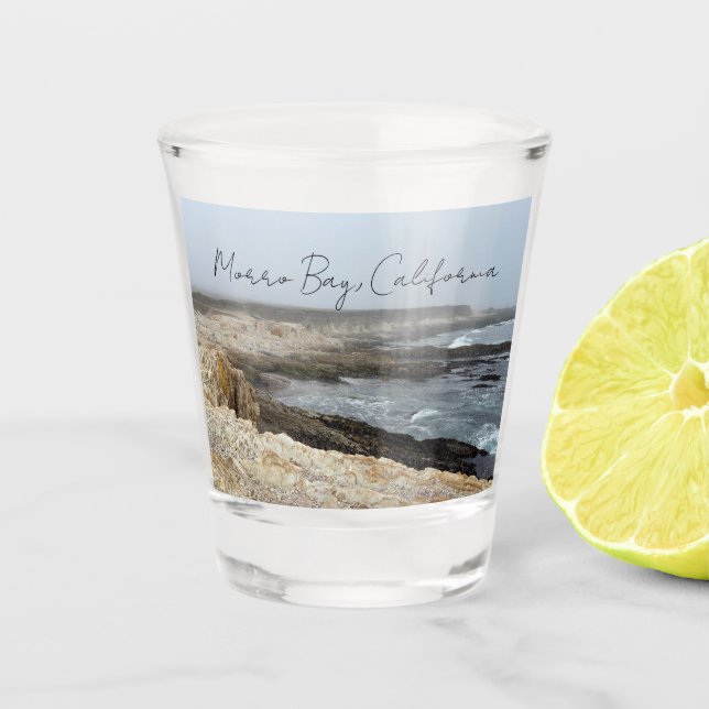 Morro Bay California Ocean Cliffs Photography Shot Glass (Front)