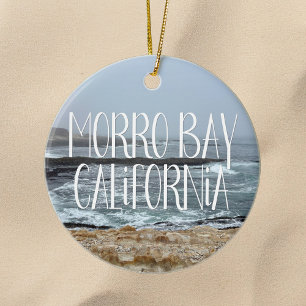 Morro Bay California Ocean Waves Photography Ceramic Ornament