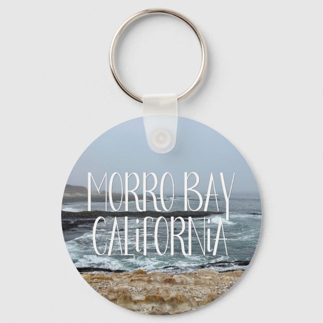 Morro Bay California Ocean Waves Photography Keychain (Front)