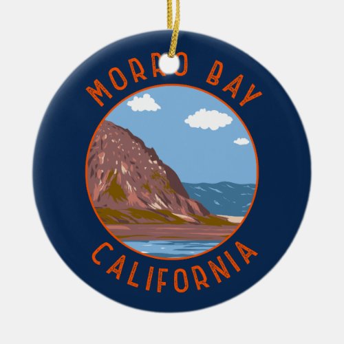 Morro Bay California Retro Distressed Circle Ceramic Ornament